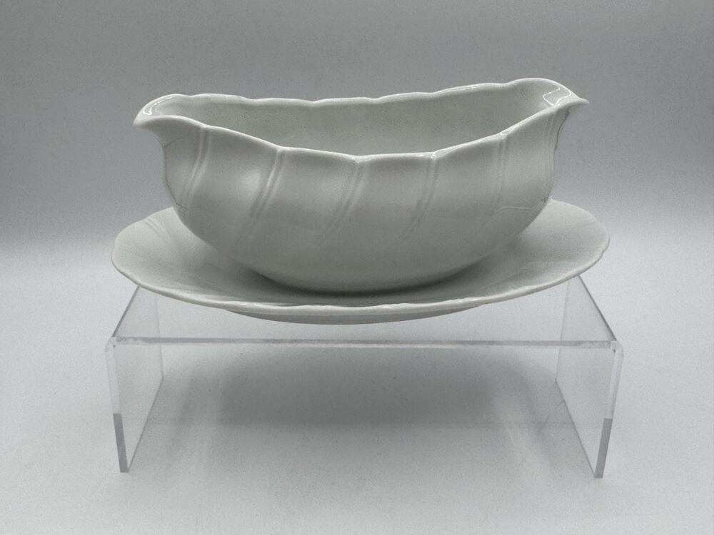 Sheffield Bone White Porcelain Fine China Gravy Plate Attached to Plate, 9 in
